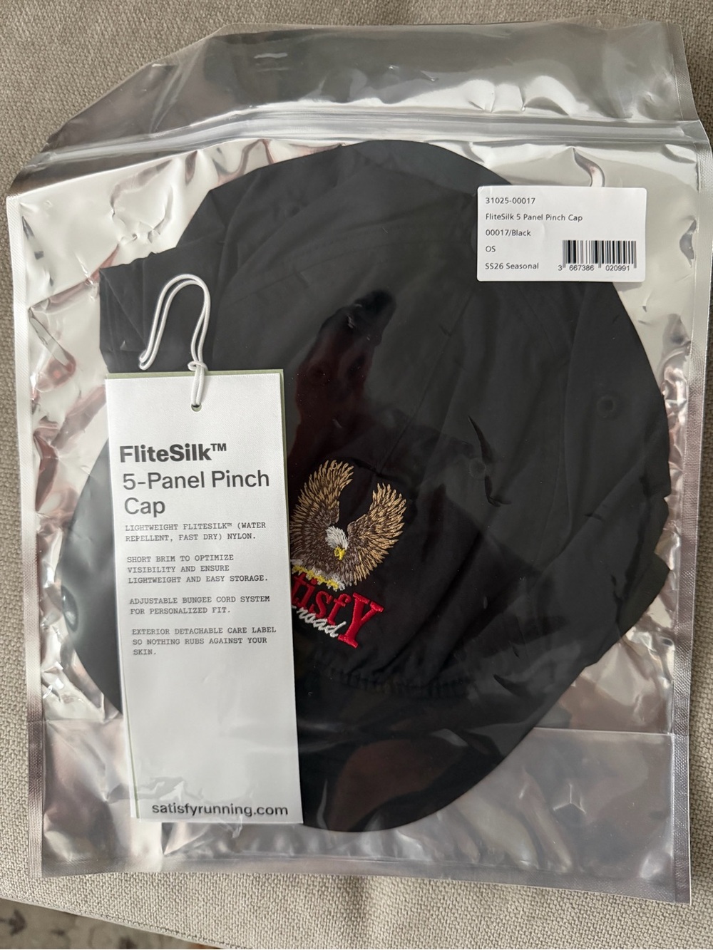 Satisfy off road FliteSilk 5-Panel Pinch Cap with Embroidered Eagle - Black